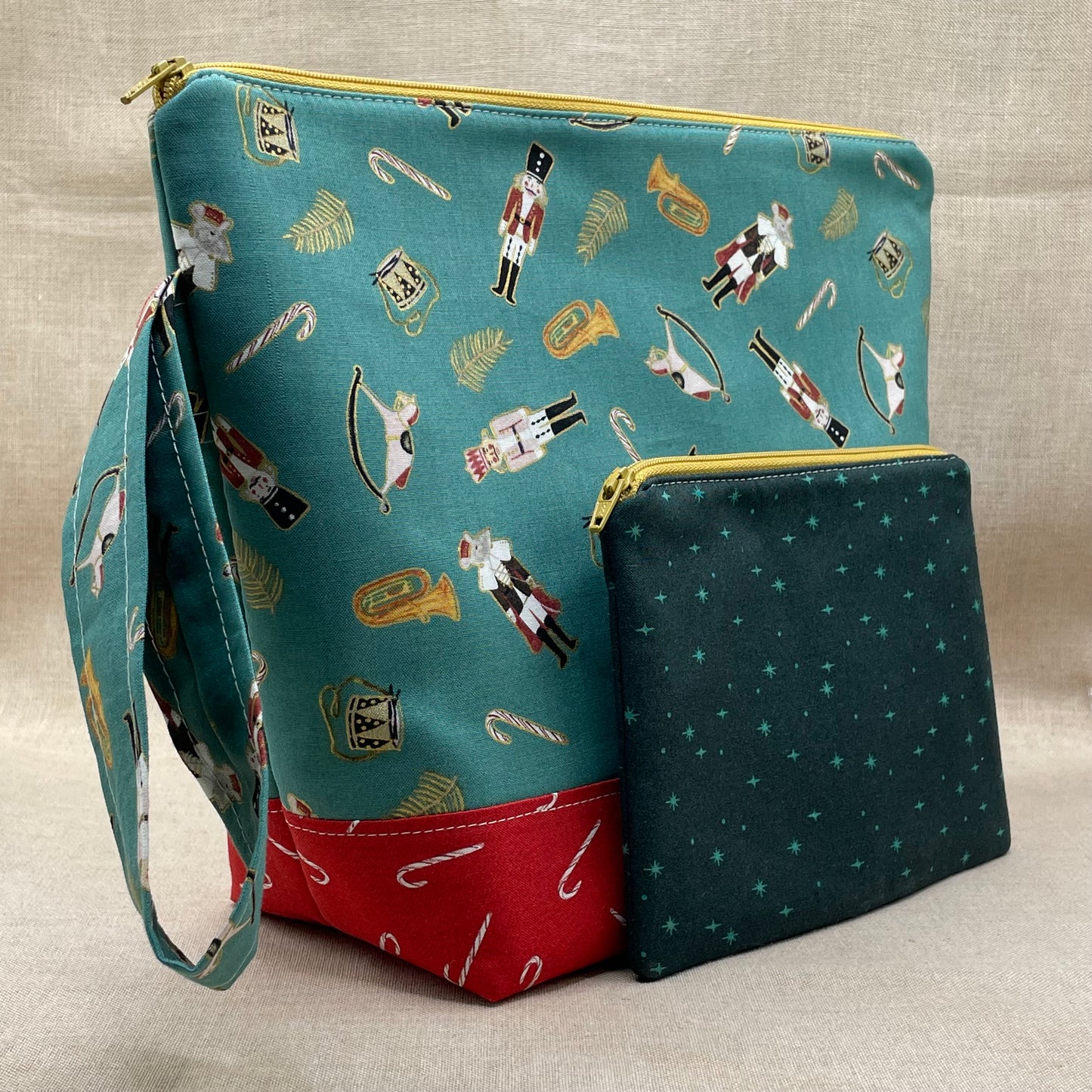 Nutcracker (Teal) - Project Bag with Coordinating Notions Pouch