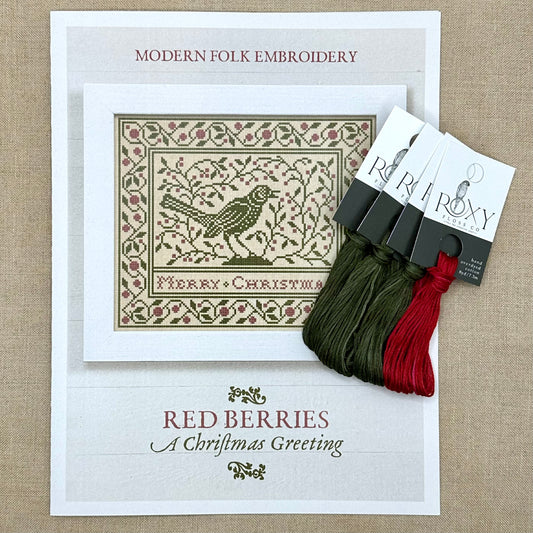 Modern Folk Embroidery - Red Berries: A Christmas Greeting - Booklet Chart and/or Roxy Floss