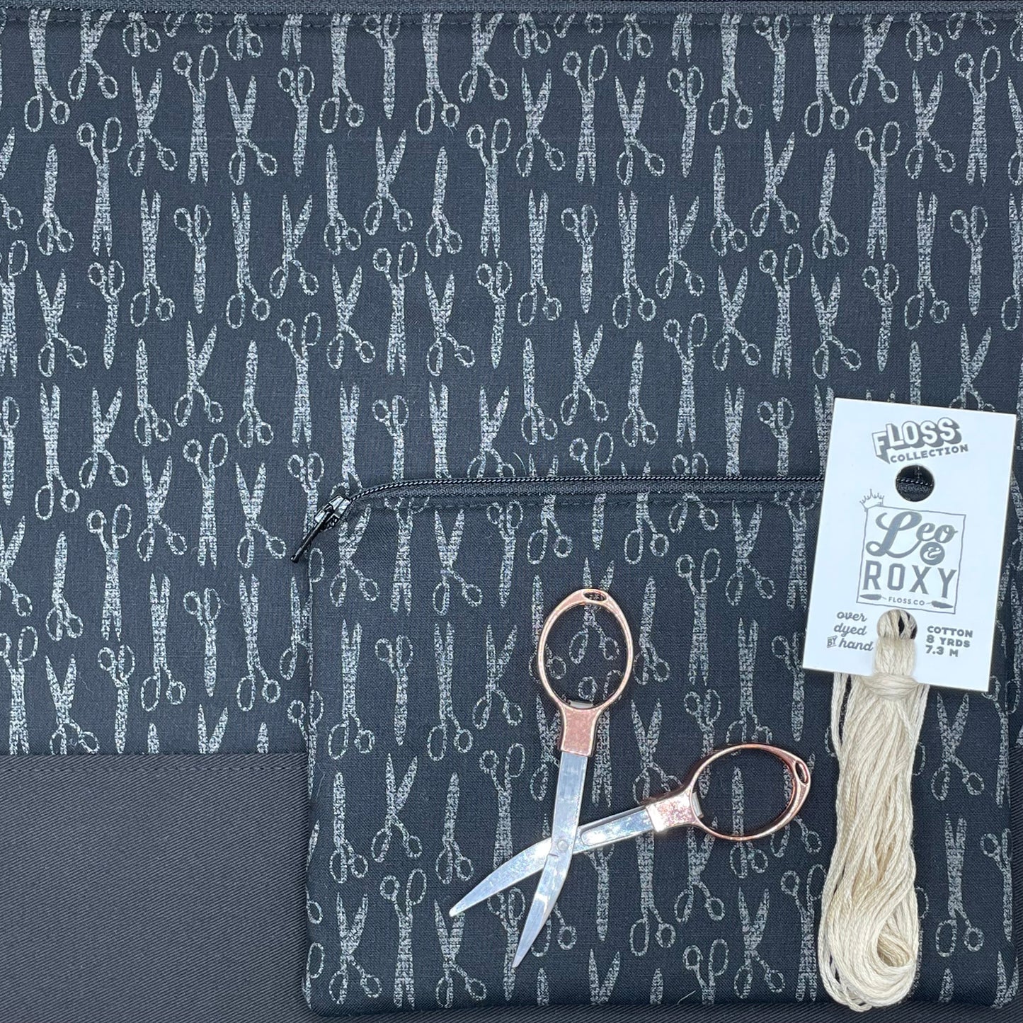 Black Scissors - Project Bag with Coordinating Notions Pouch