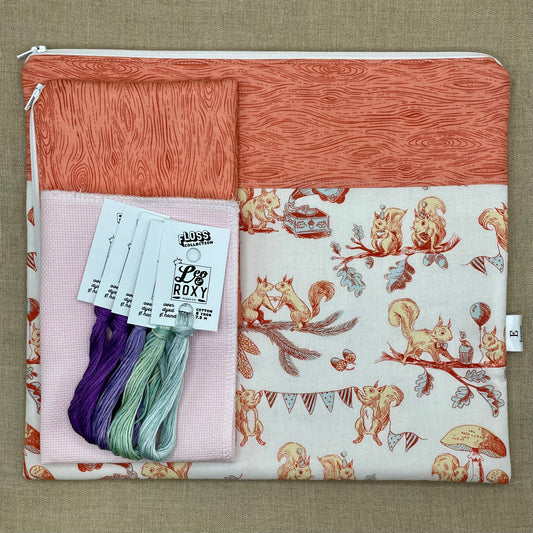 May 2022 Bag of the Month - The Stash Squirrel Set - Medium Flat Bag with Notions Pouch, PDF Chart, and Roxy Floss