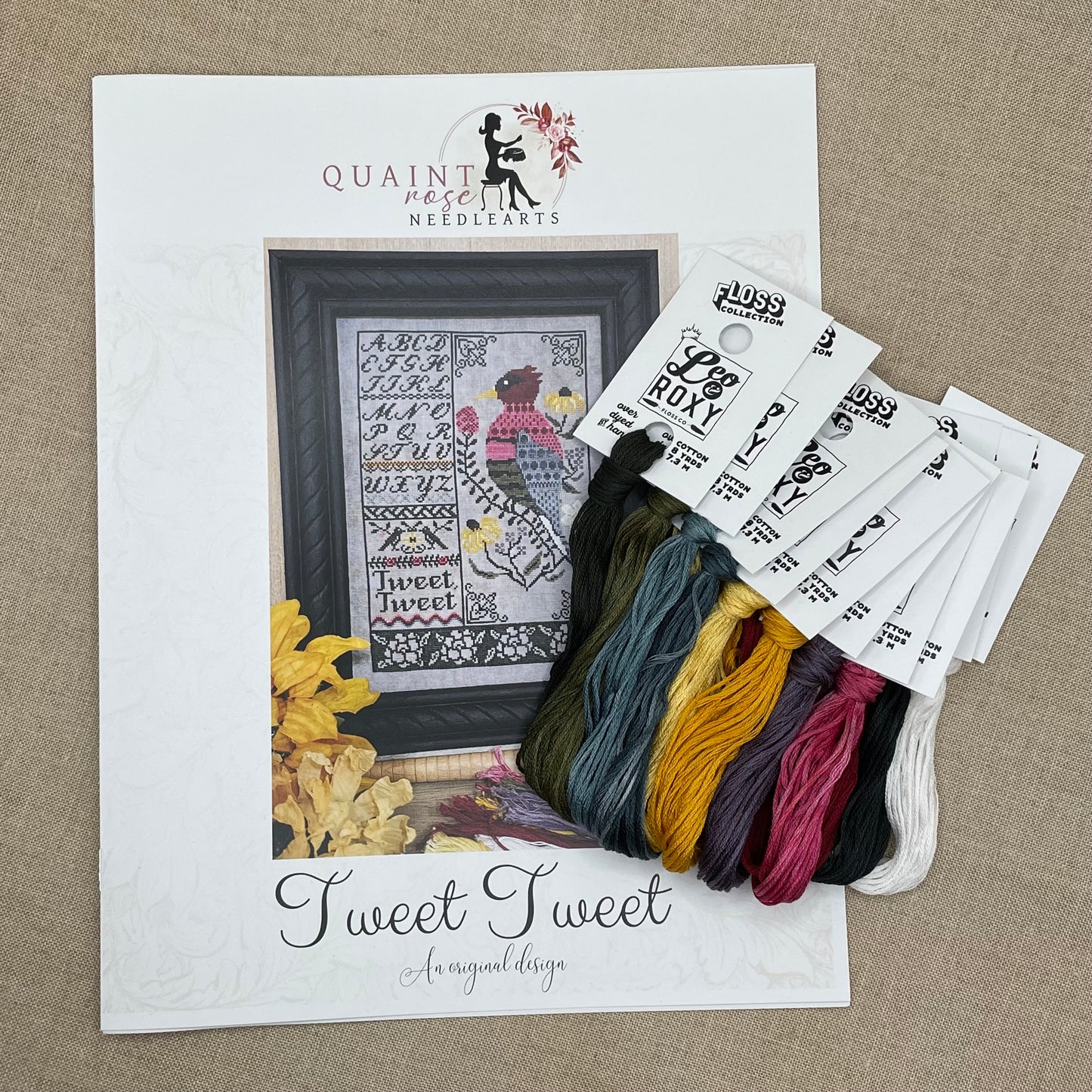 Quaint Rose Needlearts, Roxy Floss Co, and Evertote: Tweet Tweet Basic Kit - Booklet Chart and/or Roxy Floss