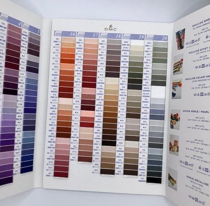 DMC Colour Card - Contains Real Thread/Embroidery Floss Samples (454 Colours + 35 NEW Solid Colours & 18 Variegated DMC Six-Strand Floss Colours)