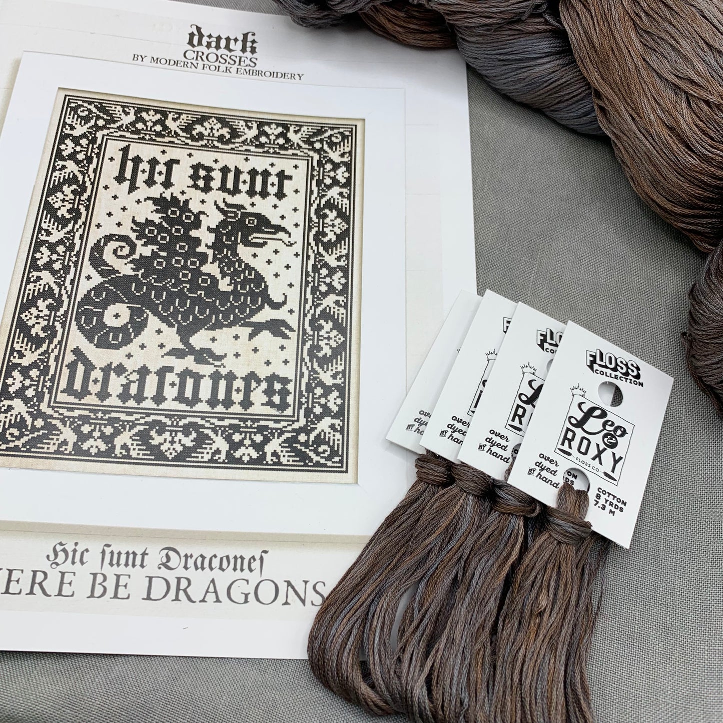Here Be Dragons Mini Kit - Booklet Chart, Roxy Floss Co Linen, and Roxy Floss