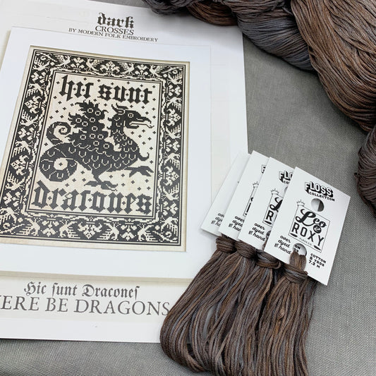 Here Be Dragons Mini Kit - Booklet Chart, Roxy Floss Co Linen, and Roxy Floss